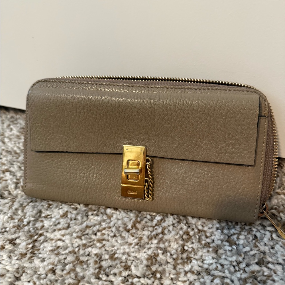 Chloe Taupe Leather Wallet with Gold Lock